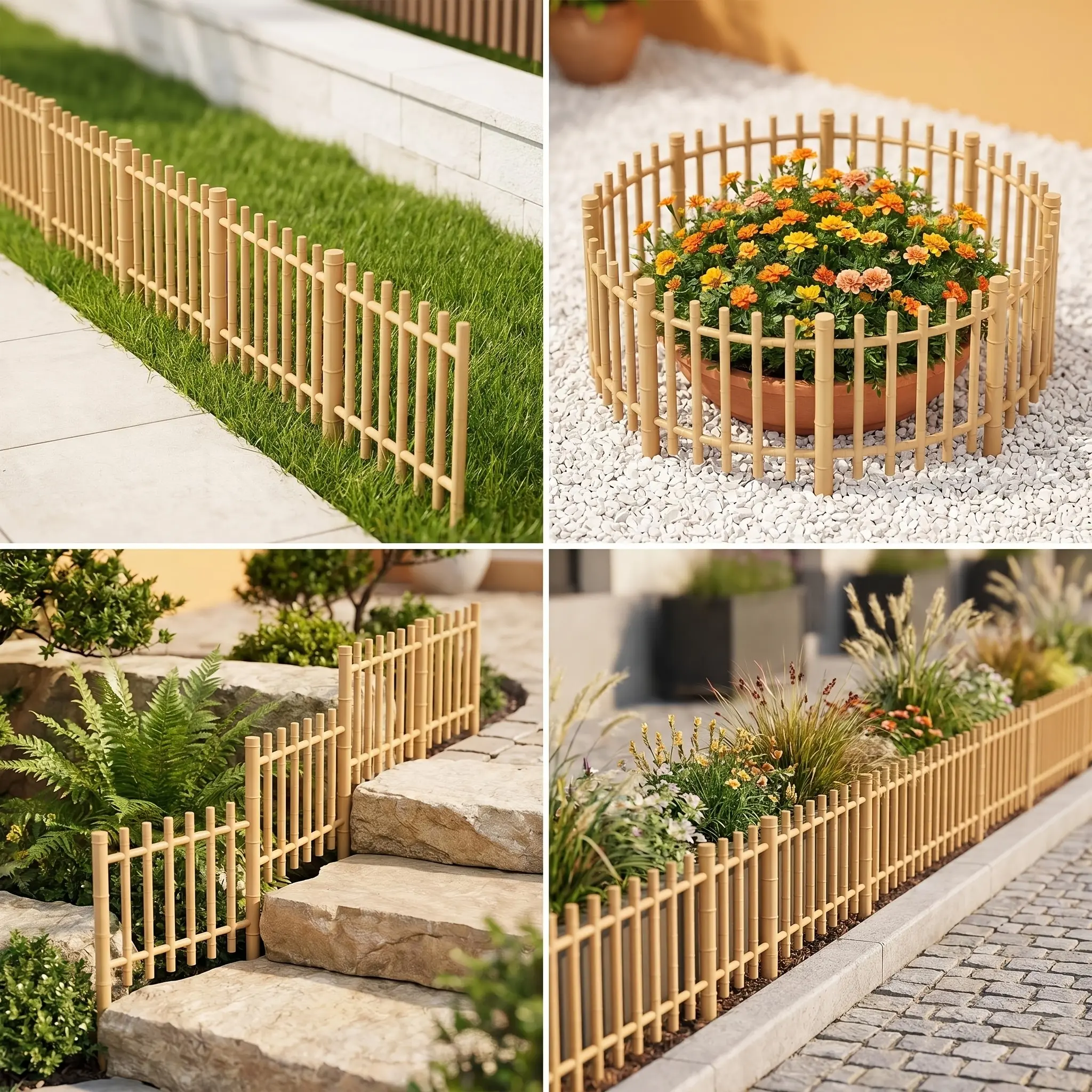 12 Piece Imitation Bamboo Garden Fence, Plastic Flower Bed Frame, Outdoor Courtyard Decoration, Easy Installation, Lawn Protective Fence