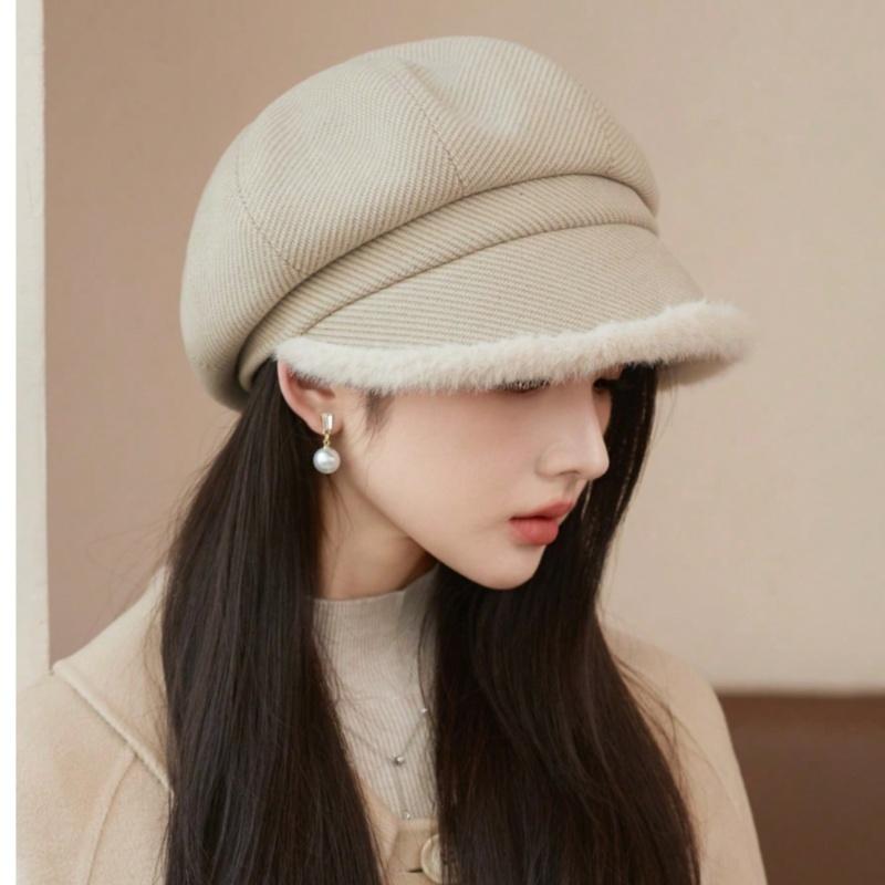 Women'S Elegant Korean Beret Hat - Non-Stretchy Structured Fit, Lightweight Warm Winter Cap for Everyday & Formal Outfits - Chic Cold Weather Accessory for Women, Cute Hats, Seasonal Fashion, Classic Design, Durable Construction, Stylish Headwear, Fashion