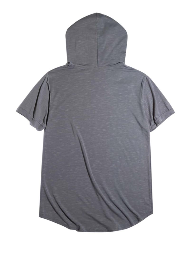 Men's Solid Drawstring Hooded Tee, Casual Regular Fit Short Sleeve T-Shirt for Summer, Menswear for Daily Wear