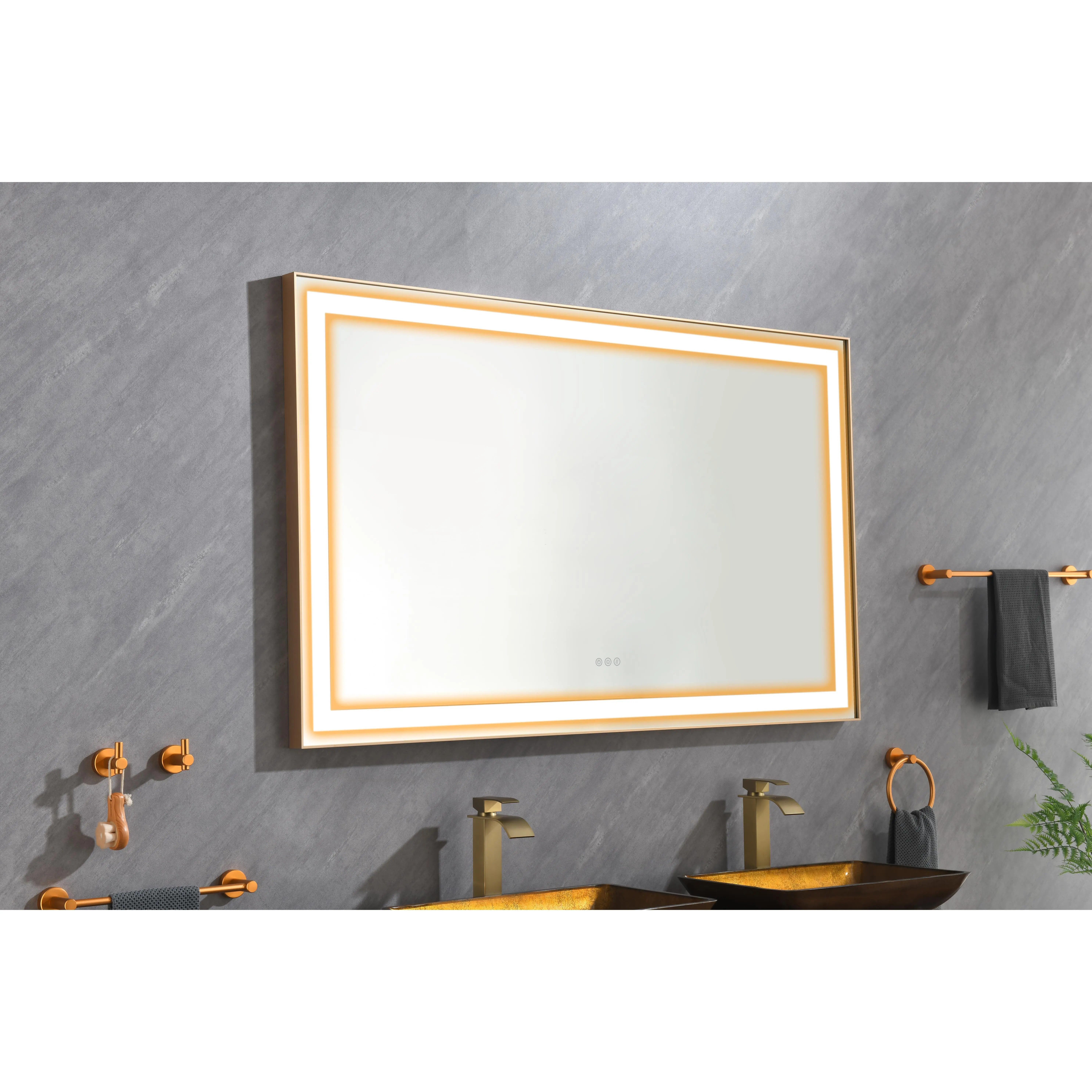 60x36 in LED Lighted Wall Mirror - Rectangle Bathroom Wall-Mounted Vanity Mirror with High Lumen LED Lighting, Integrated LEDs, Anti-Fog, Separate Controls, Energy-Efficient Illumination for Makeup, Dressing Room