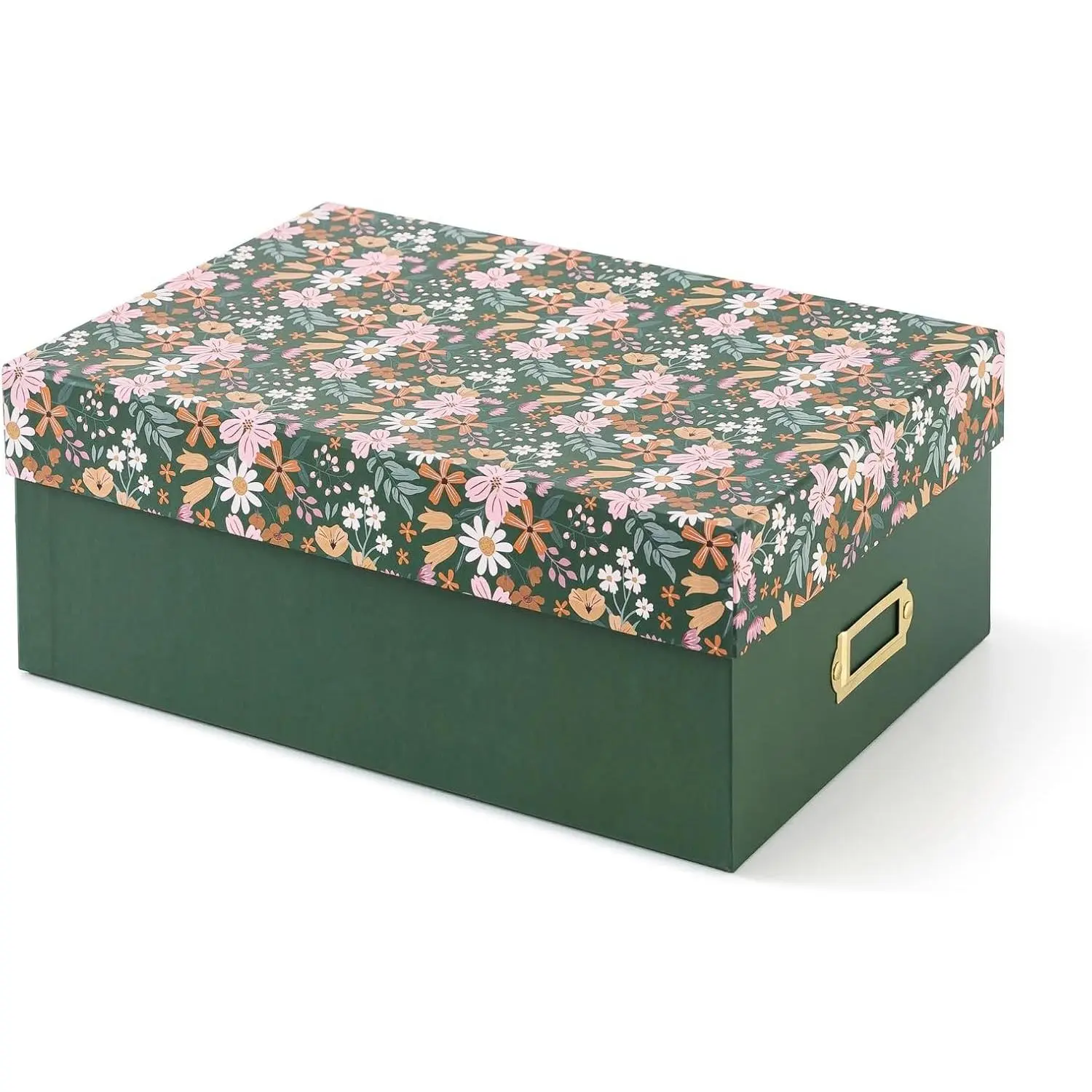 Decorative Photo Storage Box with Lid, 11.7" x 7.7" x 4.5", Memory Box for Keepsakes, Floral Cardboard Picture Organizer, Woodland Meadow