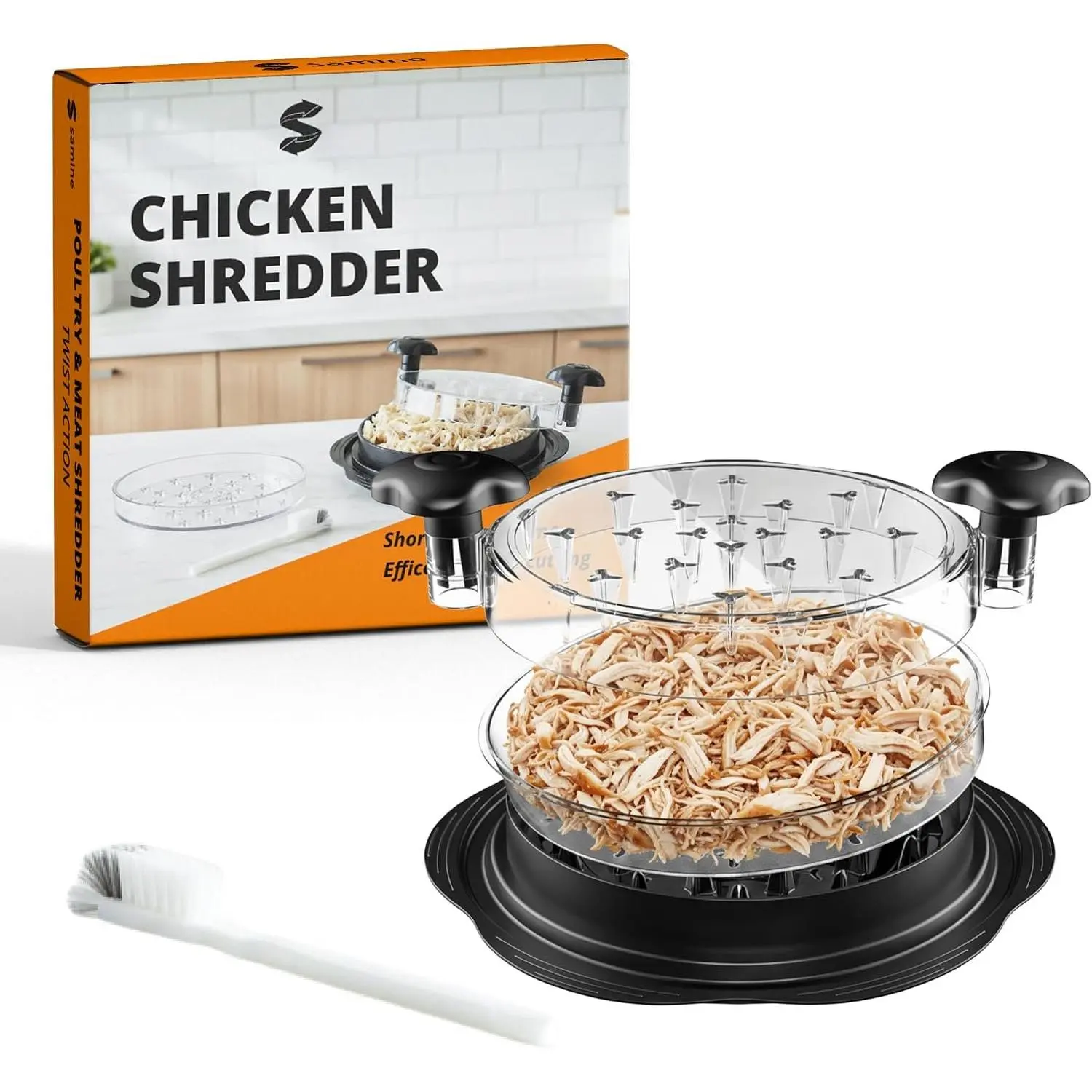 Chicken Shredder for Pulled Pork & Beef - Manual Meat Shredding Tool with Handles & Clear Lid - Easy Prep Kitchen Gadget - Black