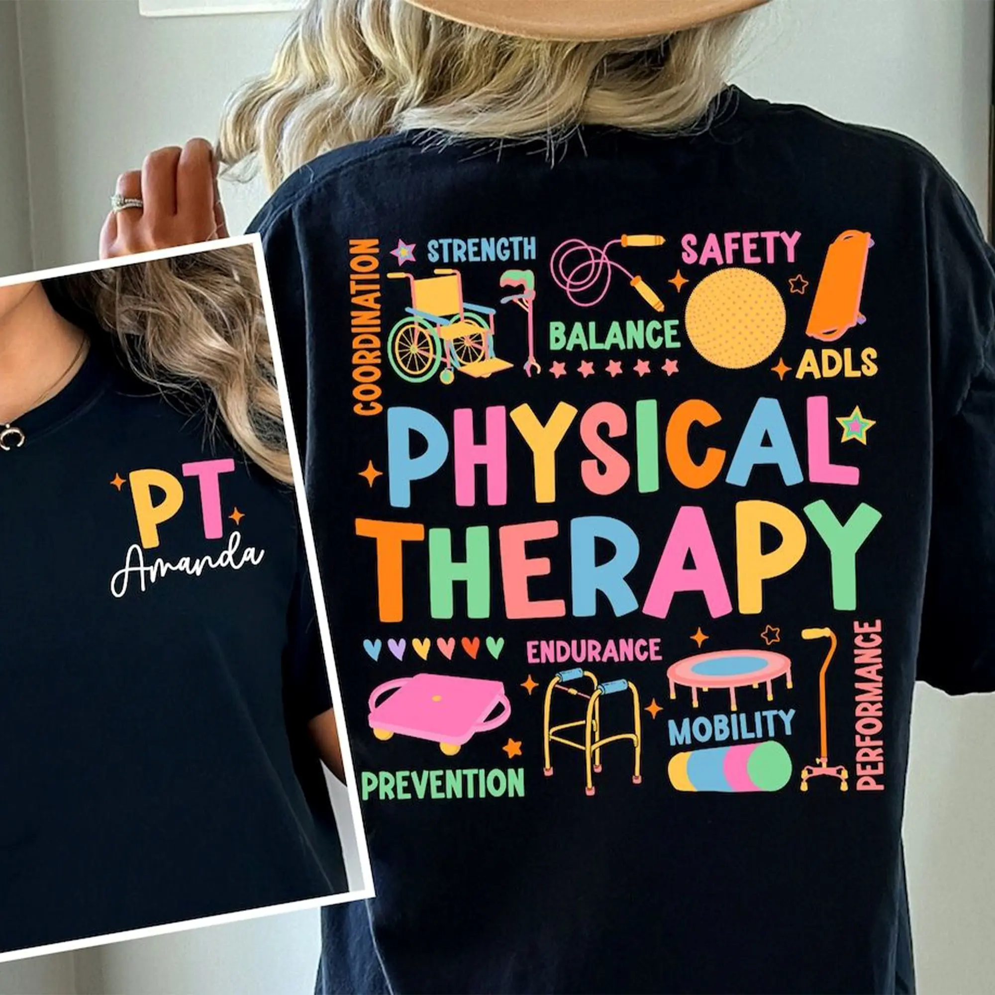 Cute Colorful Physical Therapy Graphic Short Sleeve T Shirt for Women Casual Soft Crew Neck Top for PT Therapist Comfortable Summer Work Outfit Daily Wear Shirt