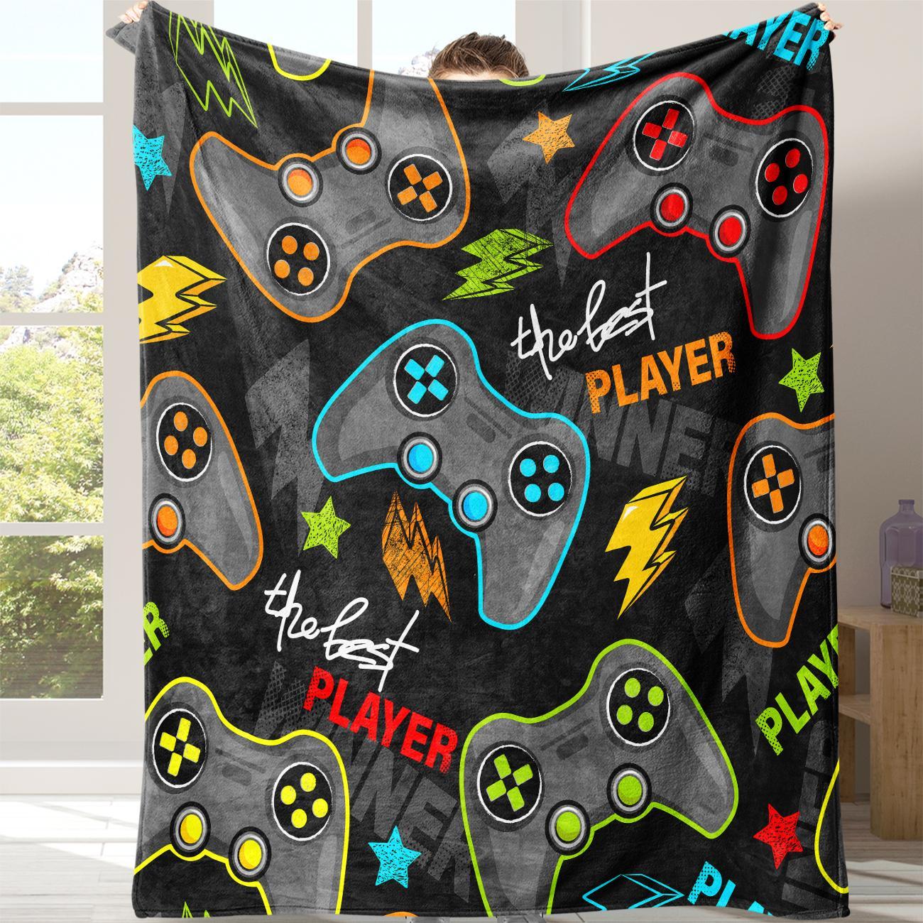 Gamepad Pattern Flannel with Storage Bag, 1 Count Soft Throw Blanket for Sofa, Bed, Couch, Warm & Comfortable Blanket for Home, Travel, Camping, Office, Flannel Throw Blankets