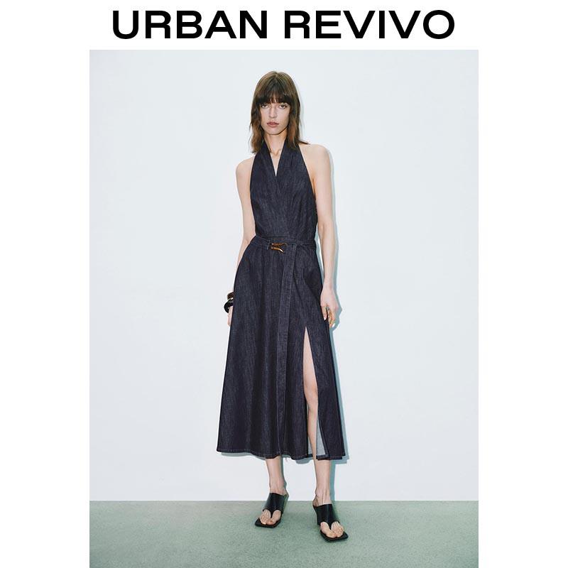 Women's Retro Ambiance Halter-neck Backless Denim Dress UWG850106 Casual Outfit 2025 Women Clothing Girl Elegant Fashion Trendy and Versatile OOTD Womenswear Sleeveless Minimalist