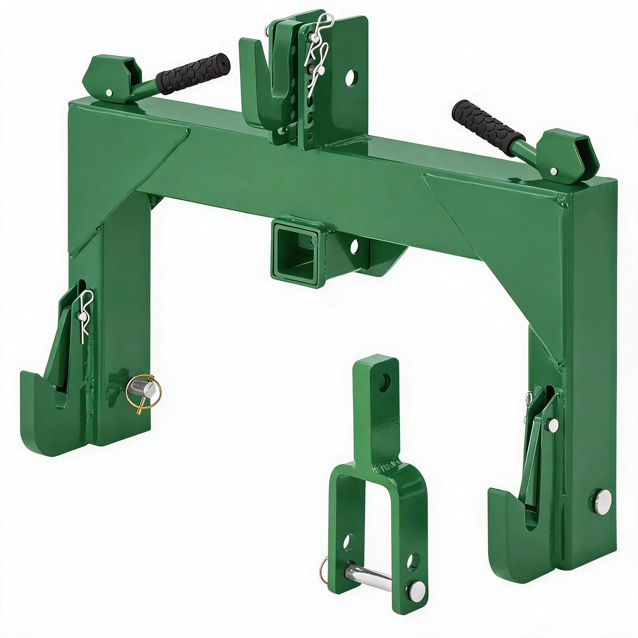 3-Point Quick Hitch with 2" Receiver & Versatile Top Adapter – Category 1 Compatible, No Bushing Needed, 3000 Lbs Lift Capacity, 5-Level Adjustable Bolt & Reinforced Rib Design for Tractors