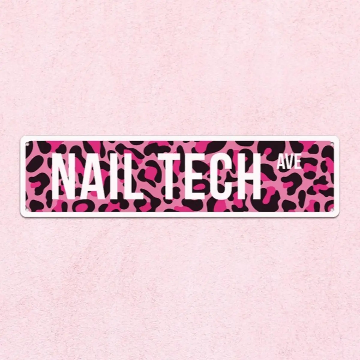 4x16 in Lightweight Metal Pink Leopard Print Vintage Tin Street Sign - Hanging Wall Art for Home, Nail Salon Decor