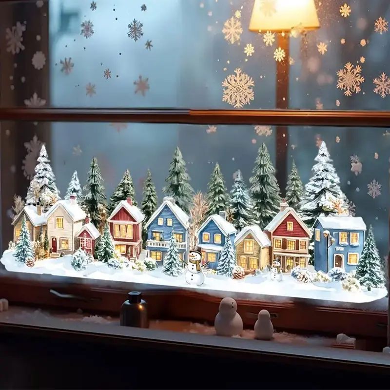 Winter Snowman Glass Sticker, Reusable Static Adhesive, Festive Christmas Decoration, Home & Shop Window Decor, No Glue Needed