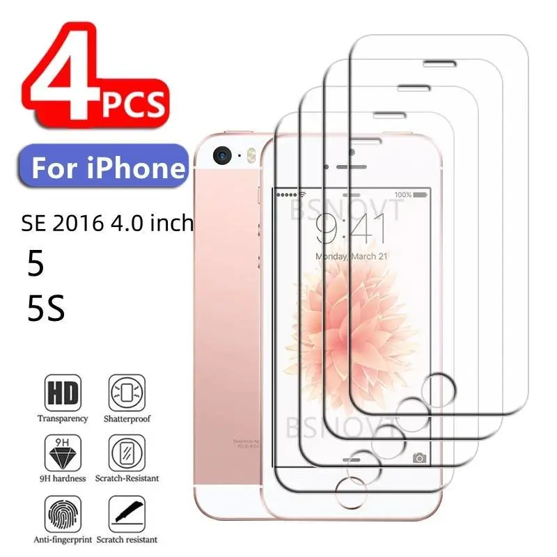 4/3/2/1Pcs For iPhone 5 Glass iPhone SE 2016 5 5S Tempered Glass Protective 9H HD Glue Cover Clear For Screen Protector iPhone 5