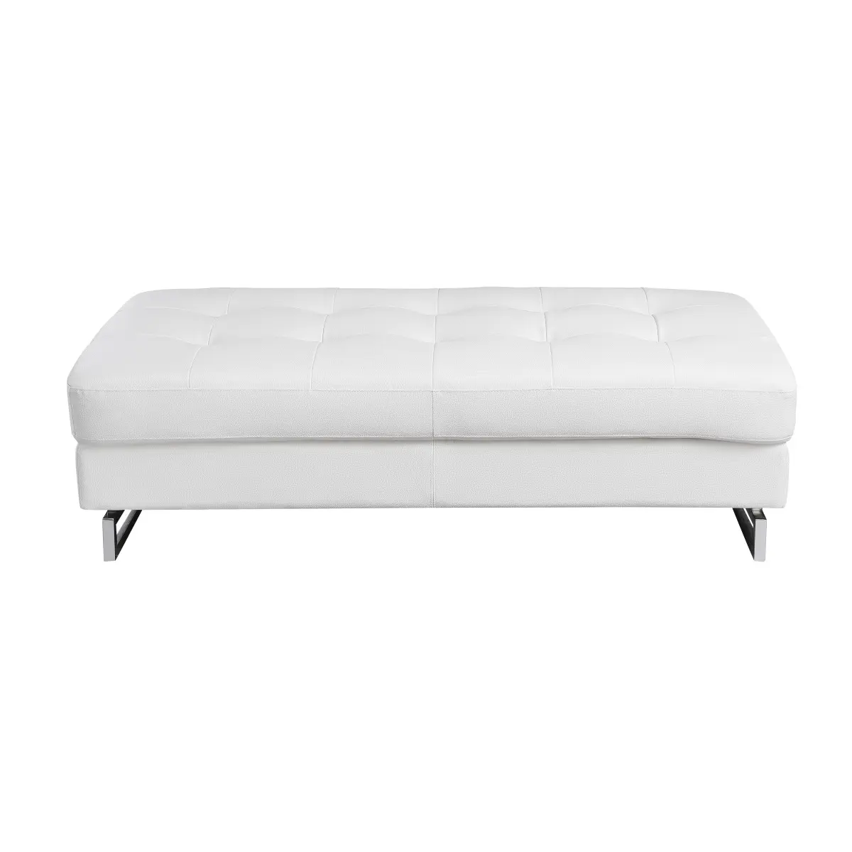 Global United Modern Rectangular Single-Seat Oversized Genuine Leather Ottoman - Chrome Legs, Wood Base - Indoor Furniture Stool & Bench