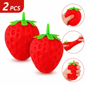 2 PCS Cute Strawberry Squeeze Toys,Kawaii Soft Squeeze,Realistic Strawberry Model Squishy,Squeezable Toy Fruit Ball,Slow Rise Relaxing Fidget Stress Ball,Party Favor