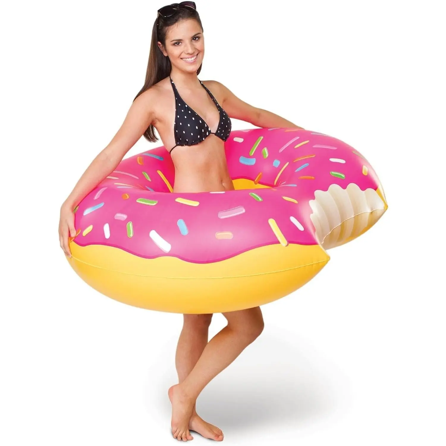 Giant Frosted Donut Pool Float, 4' Wide, Inflatable Floatie Tube, Blow Up Swim Ring, Outdoor Summer Pool Party Water ToyGift
