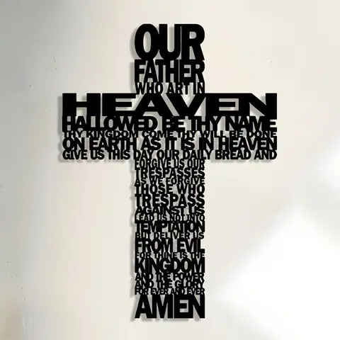 Jesus Christ & Cross Pattern Wall Art, Metal Wall Decor, Spiritual Wall Decor, Religious Decor, Religious Decorations, Wall Hanging Decor for Home Living Room Bedroom, Religious Gift, Letter Print Cross