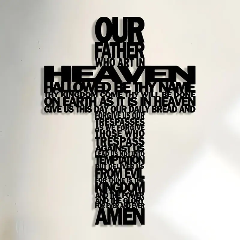 Jesus Christ & Cross Pattern Wall Art, Metal Wall Decor, Spiritual Wall Decor, Religious Decor, Religious Decorations, Wall Hanging Decor for Home Living Room Bedroom, Religious Gift, Letter Print Cross