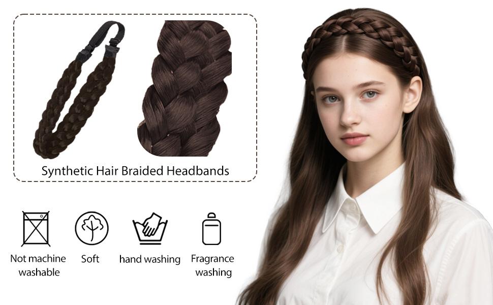 Hairband - 5 Strands Synthetic Braid Headband, Stretch Elastic Chunky Wide Plaited Hair Braids Band, Braided Headband for Women Girls, Brown, 1 Pack