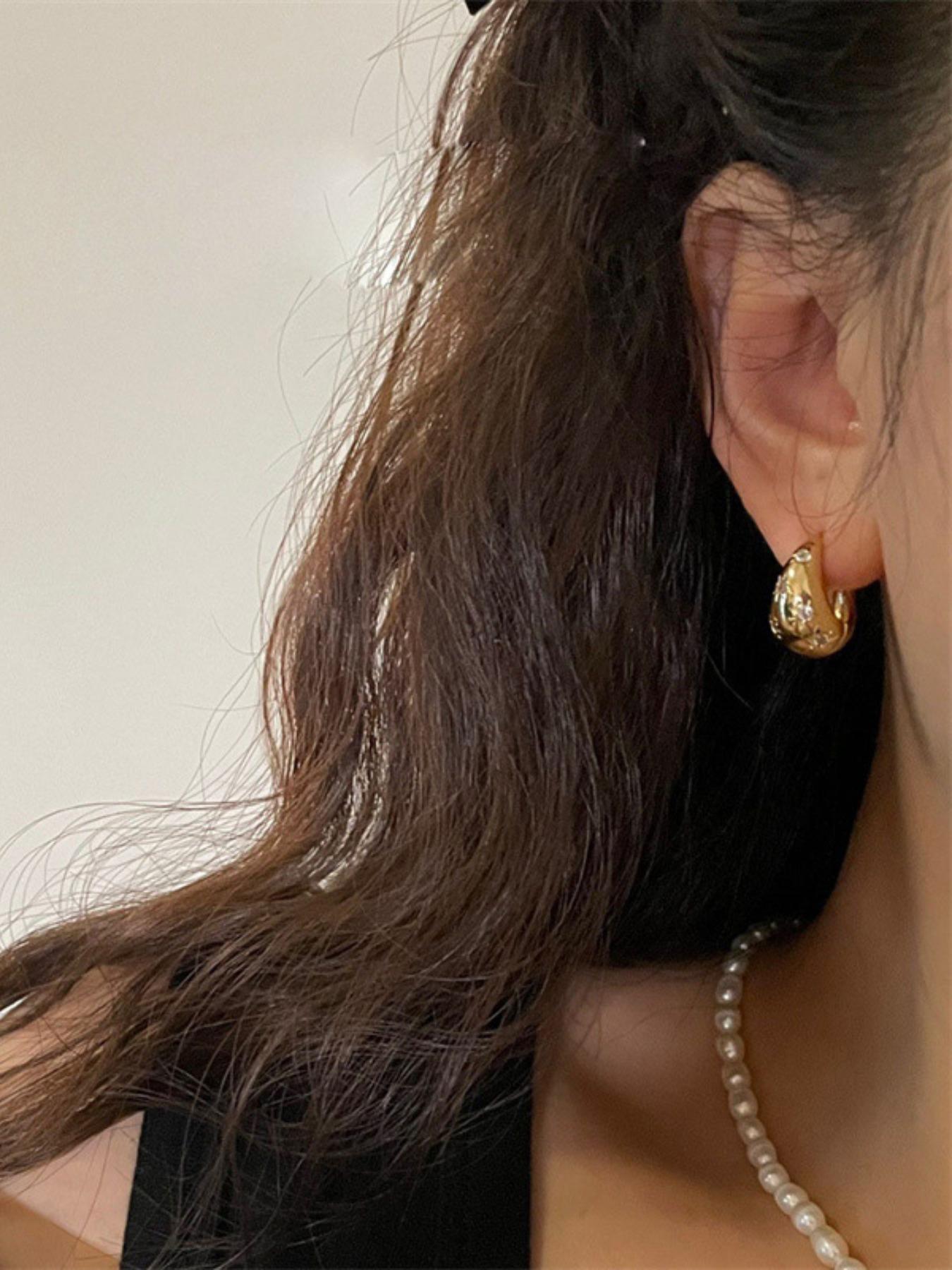 Women's Elegant Rhinestone Decorated Boat Shaped Hoop Earrings, Exquisite Trendy Hoop Earrings, Fashionable Jewelry for Party & Daily Decor