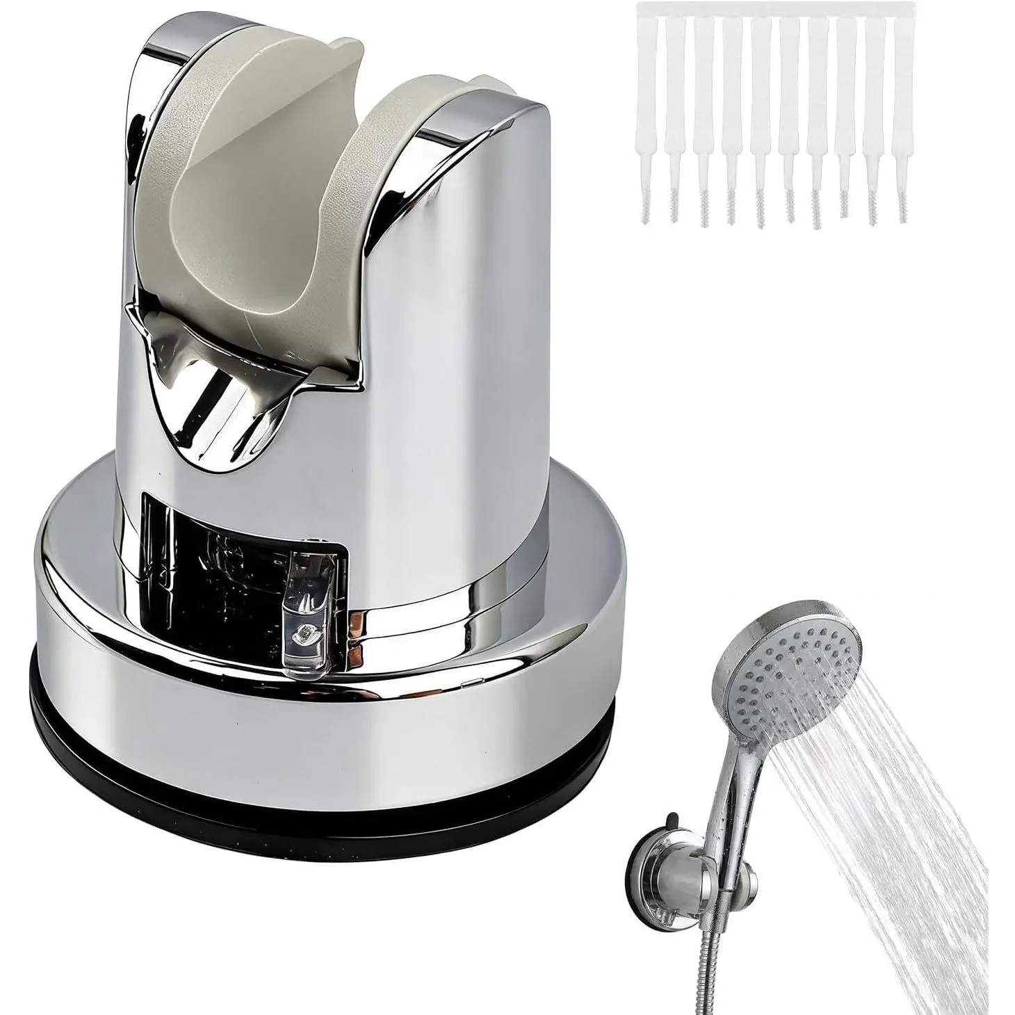 Shower  Holder, No Drill  Suction Cup Shower  Bracket, Adjustable Height & Angle Wall Mount for Handheld Showerhead,  Tool-Free