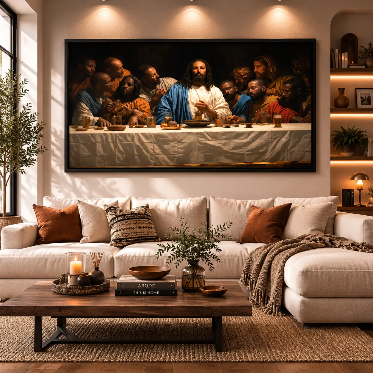 African American Black Jesus Last Supper v3 Canvas African-Inspired Religious Art, Unique Room Decor for House Home Decor