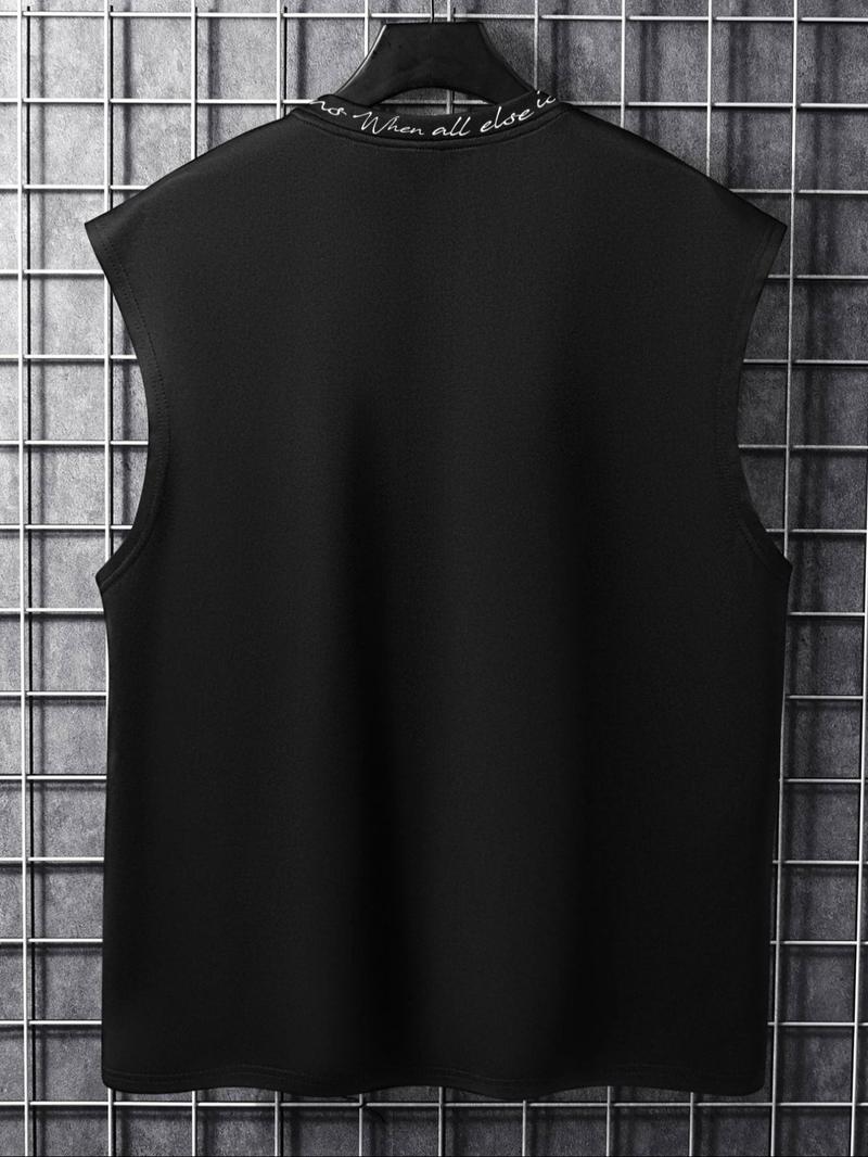 Men's Letter Print Round Neck Tank Top, Regular Fit Casual Sleeveless Crew Neck Top for Summer, Fashion Men's Clothes for Daily Wear, Casual Style Tee