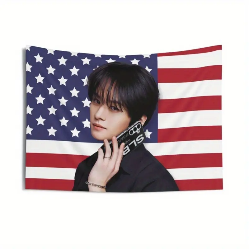 2D Flat, 1pc SKZ Lee Know Tapestry Suitable for K-Pop Merch Room Decor, Horizontal Banner with SKZ & Lee Know Photos, K-Pop Dorm Gift for Fans, Photo Backdrop for Korean Pop Merchandise Decoration, SKZ Lee Know Poster, 2D Flat