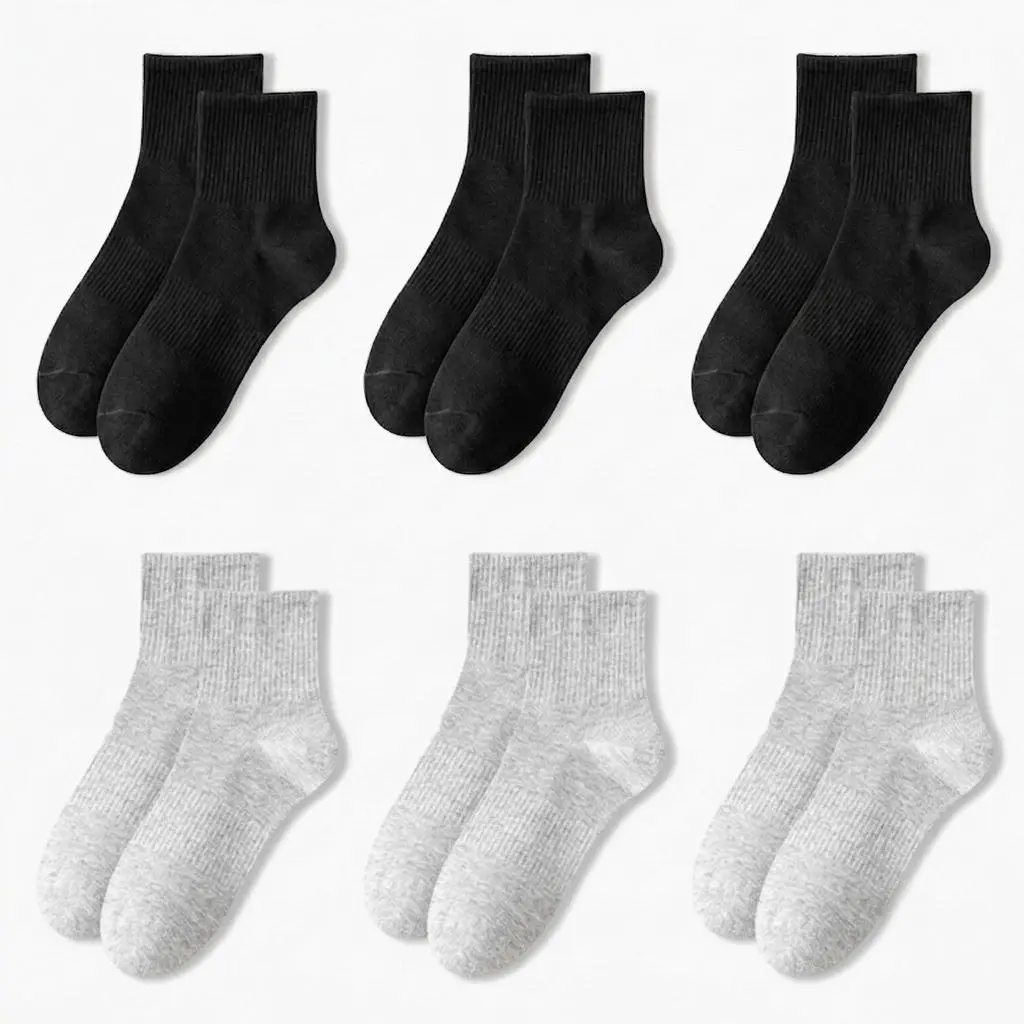 Unisex 6-Pair Mid-Crew Athletic Knitting Cotton Blend Socks - Antibacterial, Moisture-Wicking 6-Pair Workout Set for All Seasons Running, Gym, Workout, Active Use