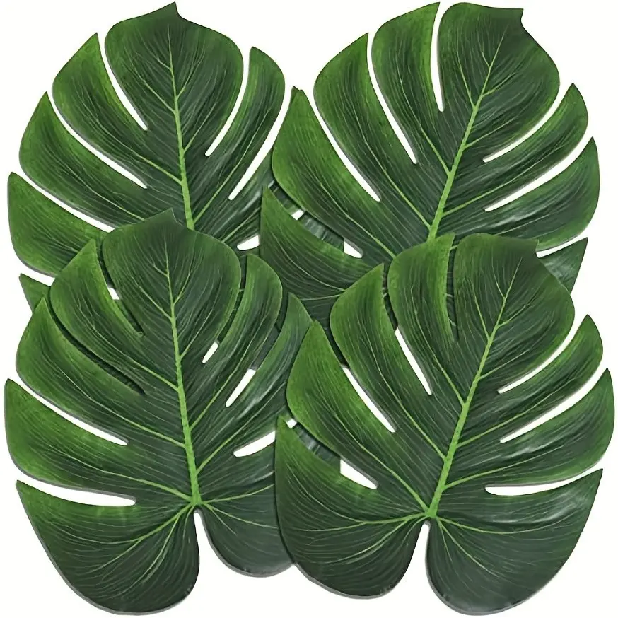 25 Pcs Artificial Large Palm Leaves, Plastic Palm Leaves, Artificial Faux Greenery, Tropical Table Decor, Hawaiian Leaves Decor, Jungle-Themed Party Centerpieces