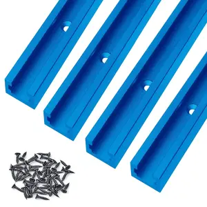 48 Inch T-Track with  Screws-Double Cut Profile  with Predrilled Mounting Holes -Woodworking and Clamps-Frosted Surface Anodized - 4 PK (Blue)