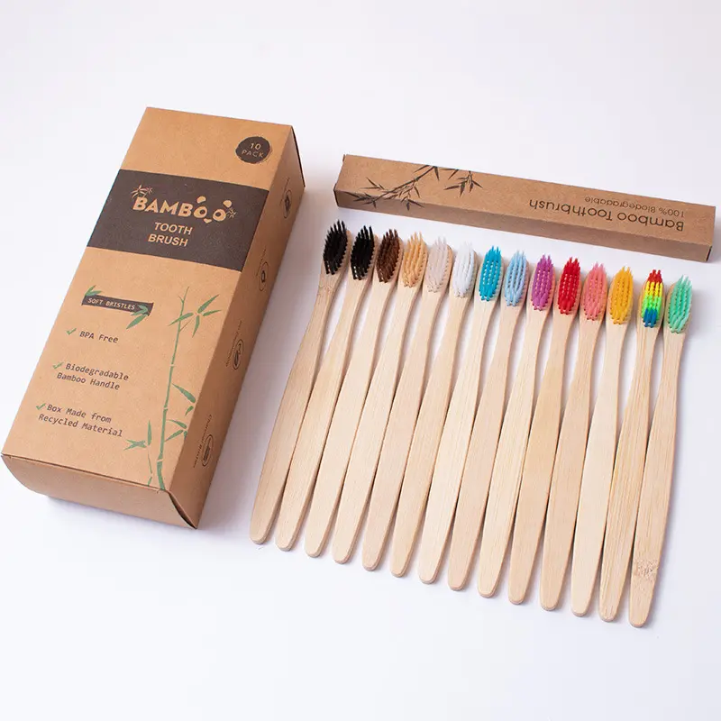 Wholesale Eco-Friendly Bamboo-Wooden Oral Toothbrushes for Hotels, Guesthouses - Bamboo Handle, Tapered Soft Bristles with Charcoal, Flat Handle, Pointed Tip (Multi-Pack), Charcoal Tips, Tapered Tip