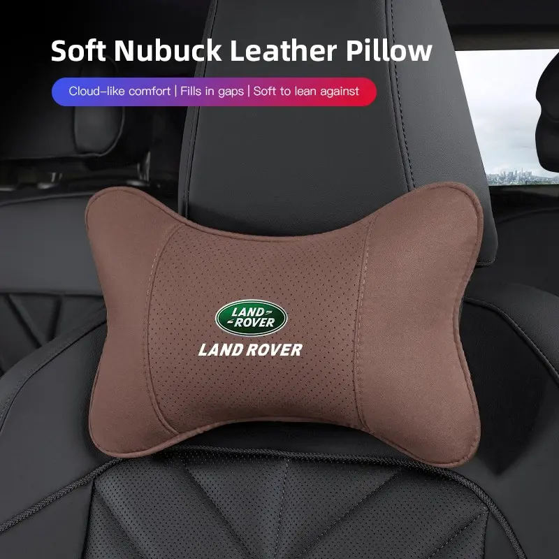 1Pcs Car Seat Headrest Soft Suede Neck Pillow For Land Rover Range Rover Evoque Velar Defender Discovery Freelander Land Cruiser