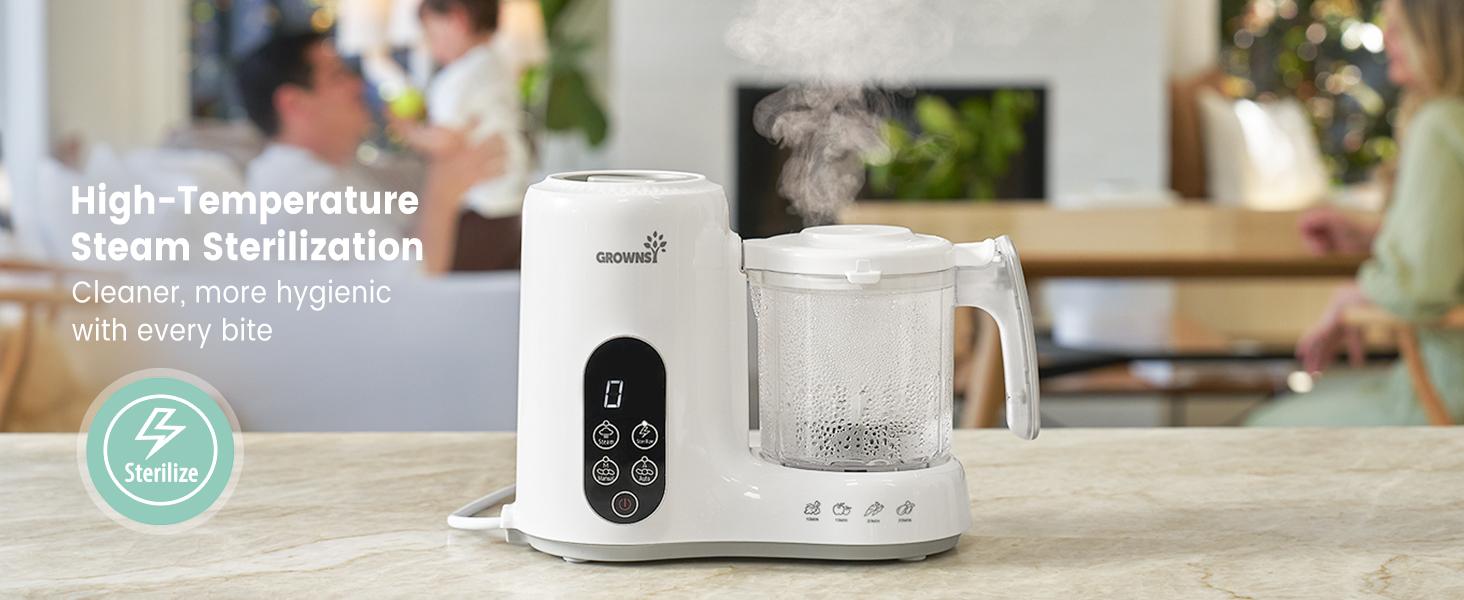 Grownsy 1-Step Baby Food Maker – BPA-Free Blender with Large Bowl, Steam Basket, Auto Cooking, Grinding, Sterilizing & Auto Pause for Homemade Healthy Baby Food