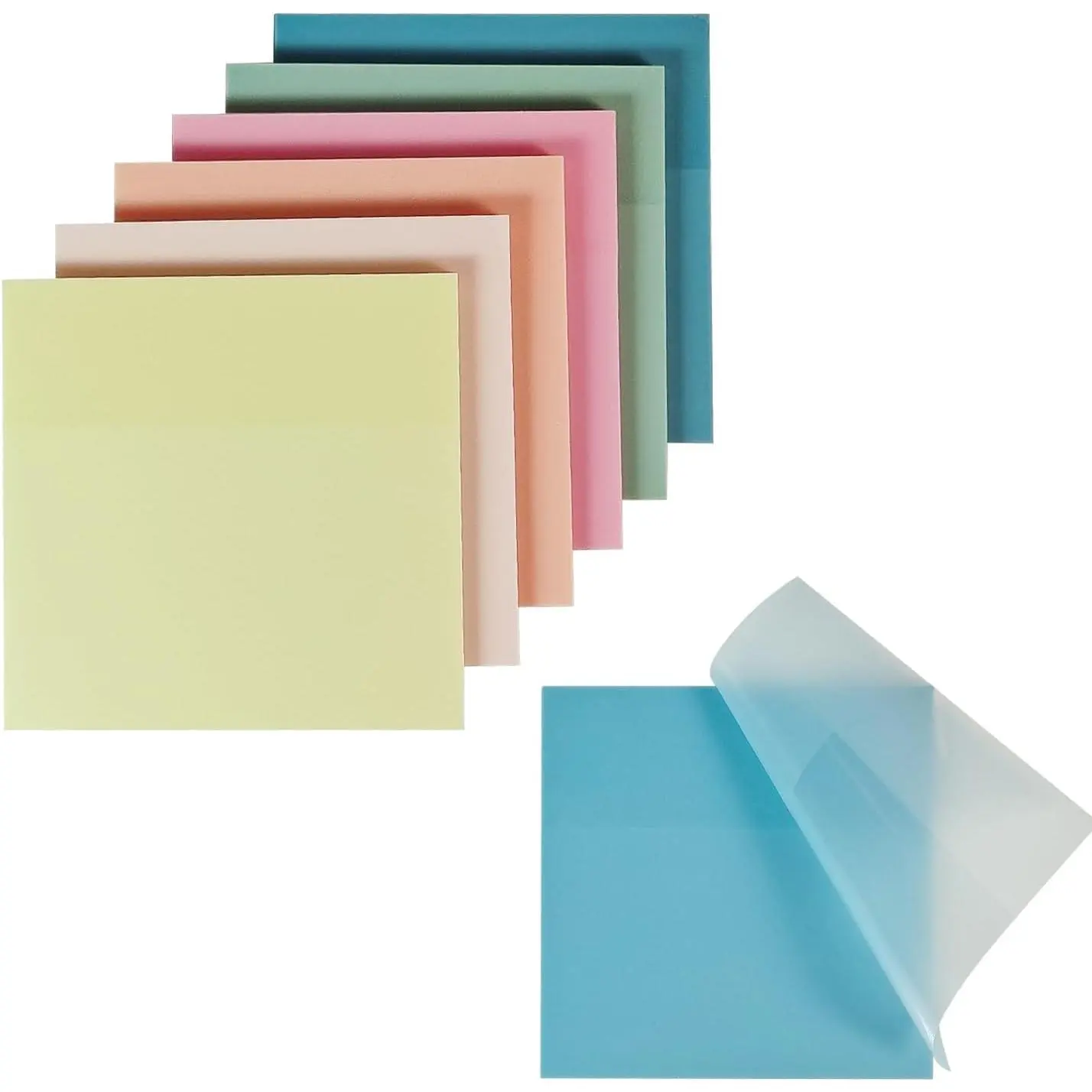 Pastel Transparent Self-Adhesive Sticky Notes - 6-Pack, 6-Color, 3x3 in, Adhesive Labels & Stickers for Office Users