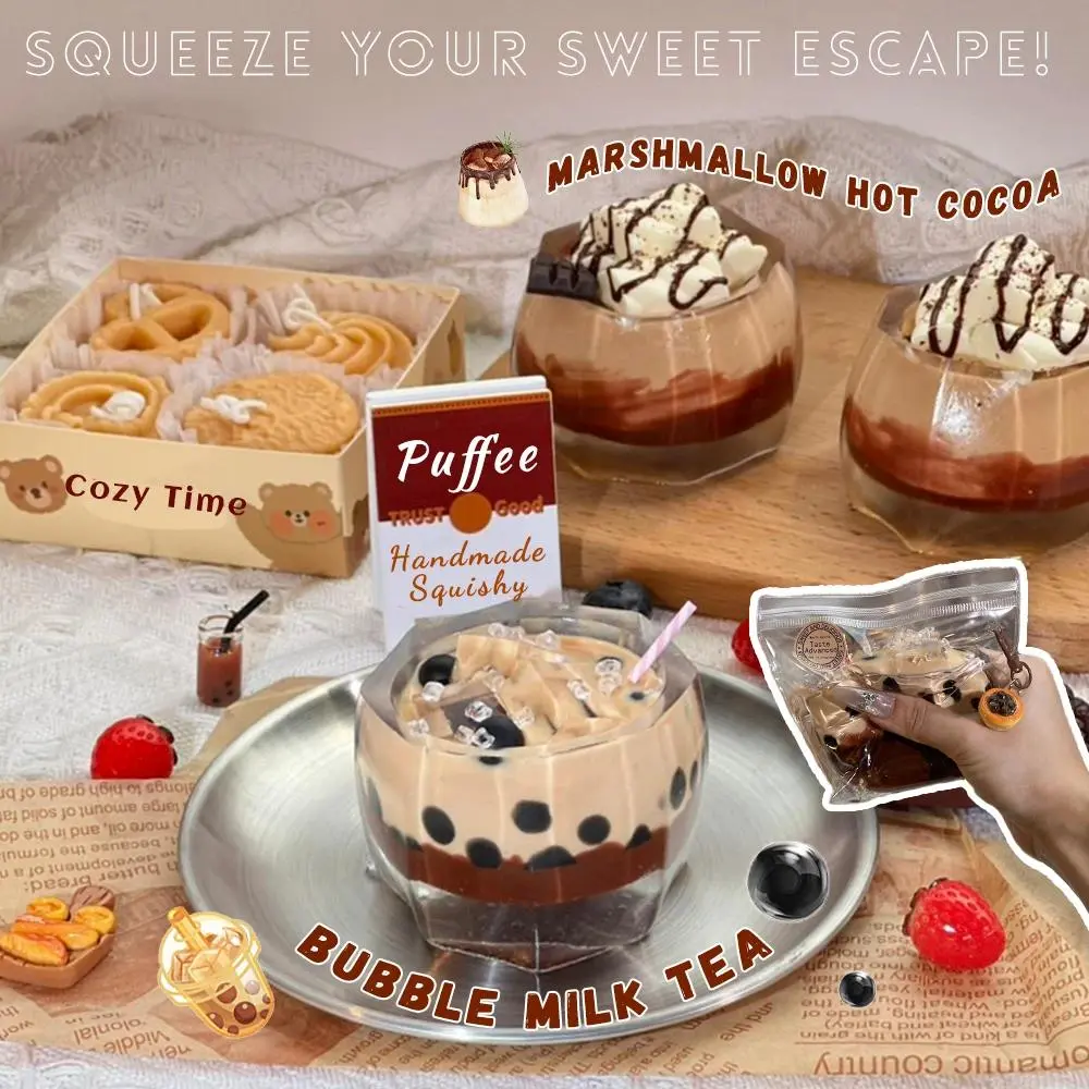 Bubble Milk tea Food-grade Silicone Squishy Toy, Marshmallow Hot Cocoa, Creamy Soft Adhesive Toy, Taba Squishy, Boba Drinks stress glitter ball