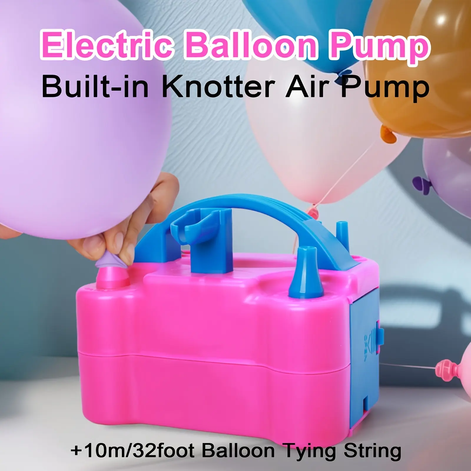Portable Electric Balloon Pump Inflator Blower with Dual Nozzles & Balloon Tie Tool, No Battery Included