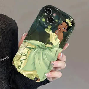 Princess Tiana & Frog Prince Cream Cartoon Anti-Drop Phone Case, Cute Protective Gift Compatible with iPhone 11 12 13 14 15 16 17 Air