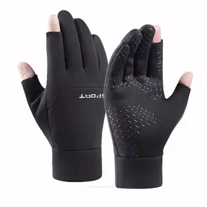 Winter Fishing Gloves for Men & Women, Anti-Slip Thermal Outdoor Gloves, Touchscreen 2-Finger Fishing & Cycling Gloves, Windproof Warm Wear-Resistant Gloves for Ice Fishing, Hunting, and Outdoor Sports