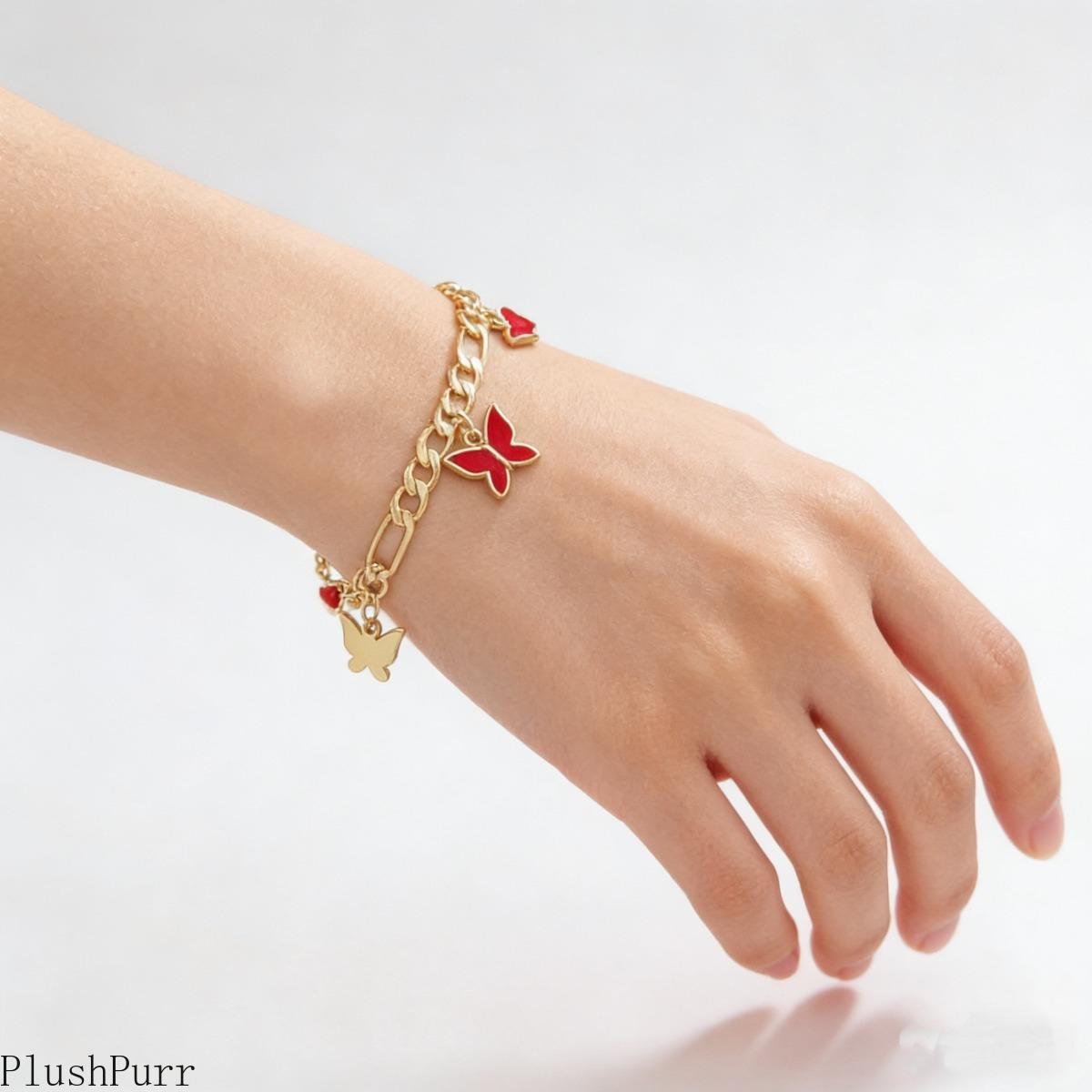 Women's Minimalist Red Butterfly Pendant Bracelet — Stylish and Sophisticated; an Ideal Gift for Everyday Wear, Mother's Day, and Various Special Occasions.