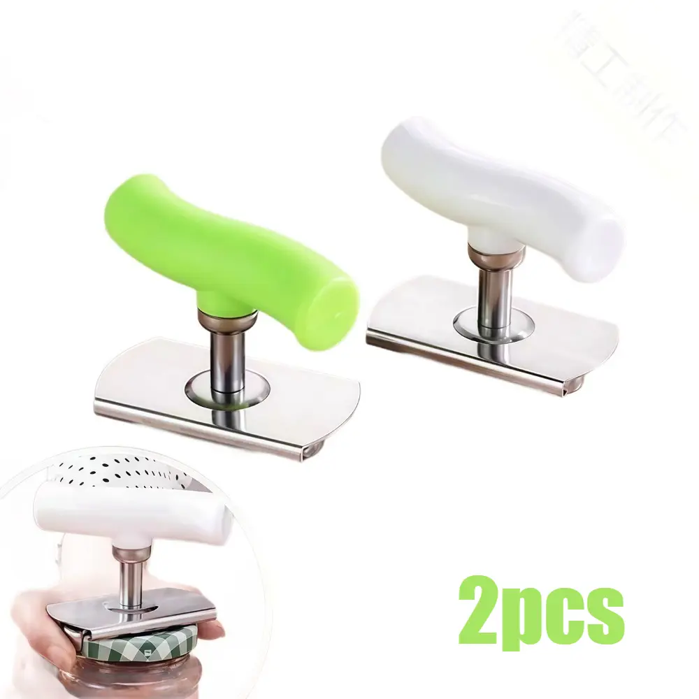 2 Count White & Green Jar Opener Kit, Multi-Size Stainless Steel Lid Gripper Opener, Labor-Saving Can Opening Tool for Arthritic Weak Hands, Fits Small Medium Jars & Cans
