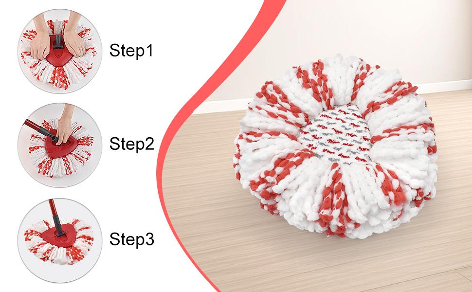 Mop Replacements Heads &Handle and Base Combo Set Compatible with Ocedar EasyWring Spin Mop Refills , 2 Microfiber Head Replace, 4-Section Iron Stick 30-58in and 1 Base