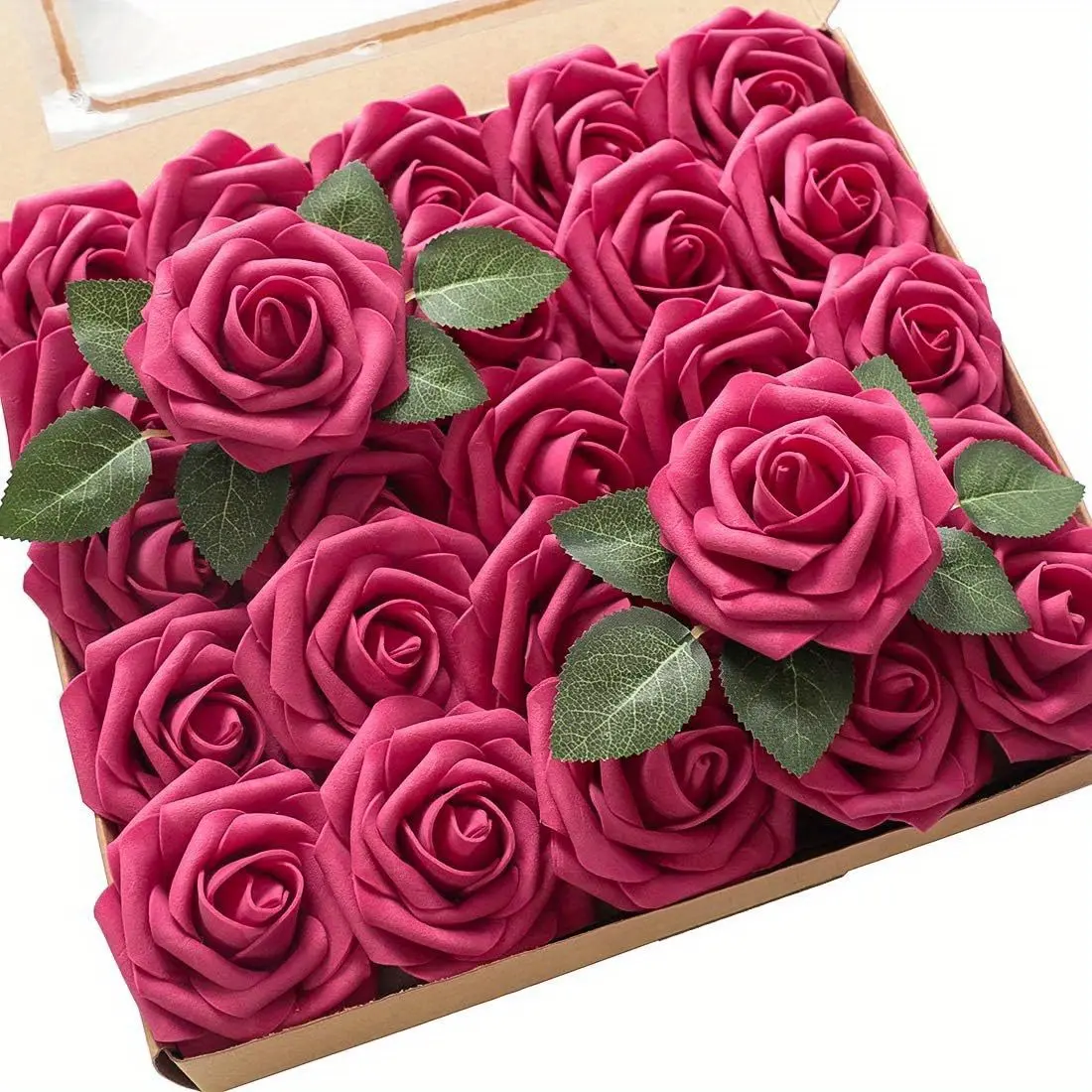 50pcs Hot Pink Artificial Rose Flowers Foam Roses With Stems, Real Touch Rose Flowers DIY Wedding Bouquets Bridal Shower Centerpieces Party Flower Arrangements Home Decor Mothers Day Thanksgiving Christmas Valentines Day Gift For Her, Mom, Grandma