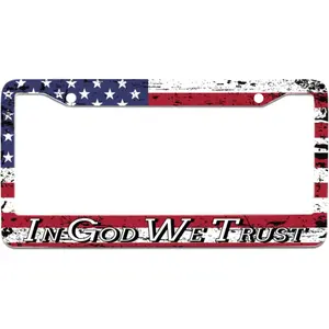 Personalized "We Trust in God" Christian license plate frame, universal automotive parts, stainless steel license plate decorative screw caps, suitable for standard US vehicles, unisex.