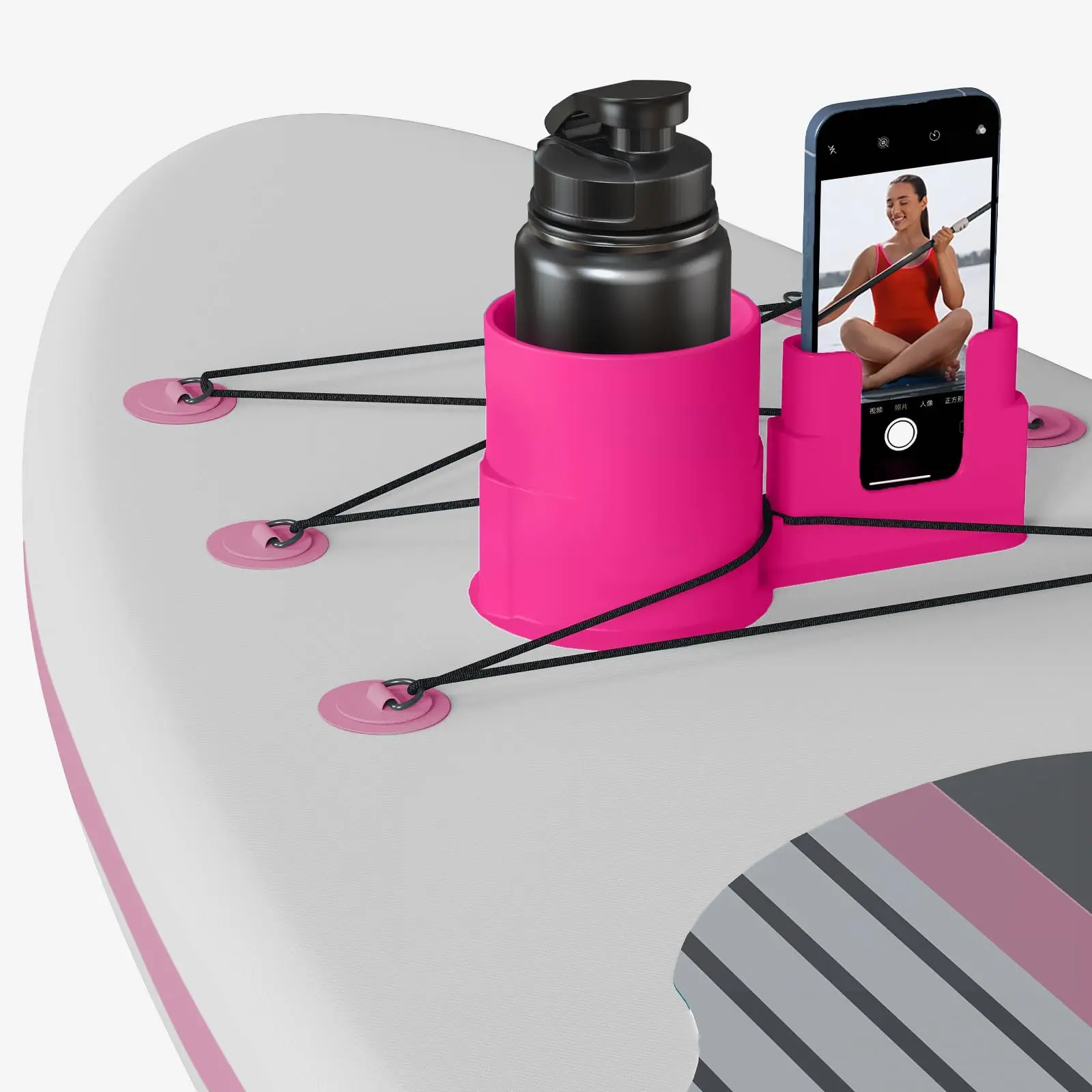 New dual-use paddleboard mount, paddle cup holder and phone holder, kayak cup holder, creative summer boat mount, 2-in-1 drink and phone holder, suitable for SUP, kayaking, fishing, yoga, or surfing adventures.