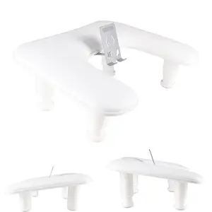 Manicure Arm Rest with Rotating Phone Holder for Nails Tech, U-Shaped Adjustable Nail Hand Rest Stand PU Leather (White)