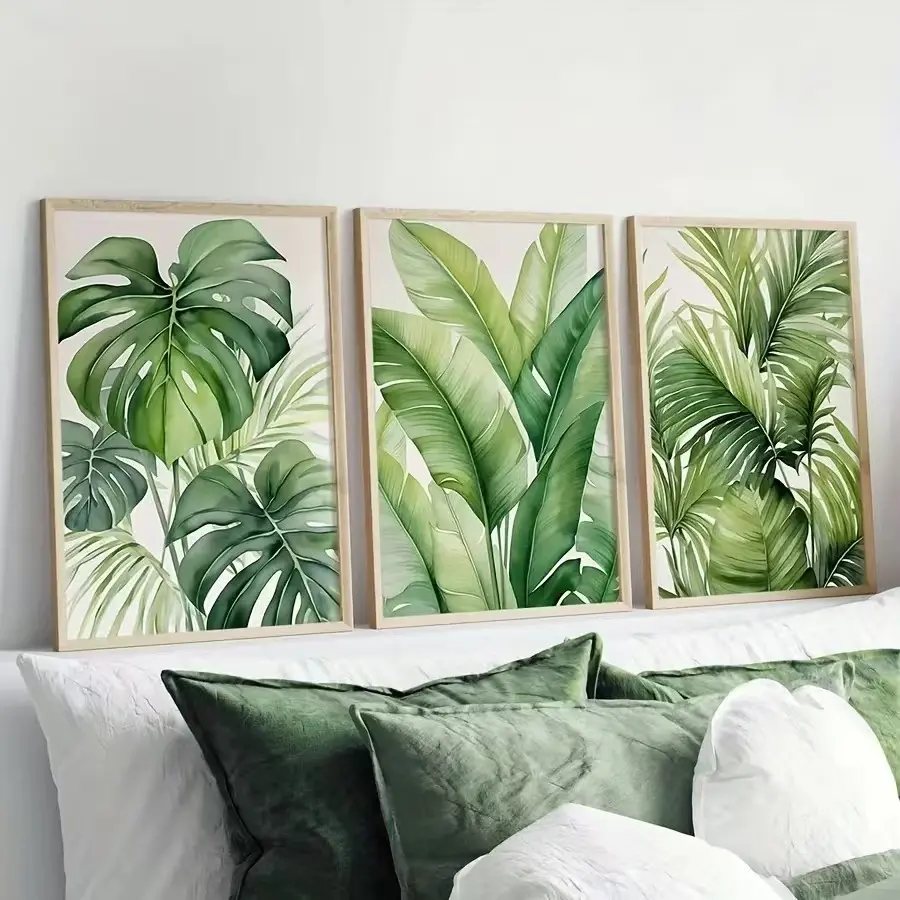 3pcs Tropical Watercolor Leaves Plants Canvas Printing Banana Palm Leaves Wall Art Frameless Poster Modern Spring Beach House Living Room Home Decoration Painting