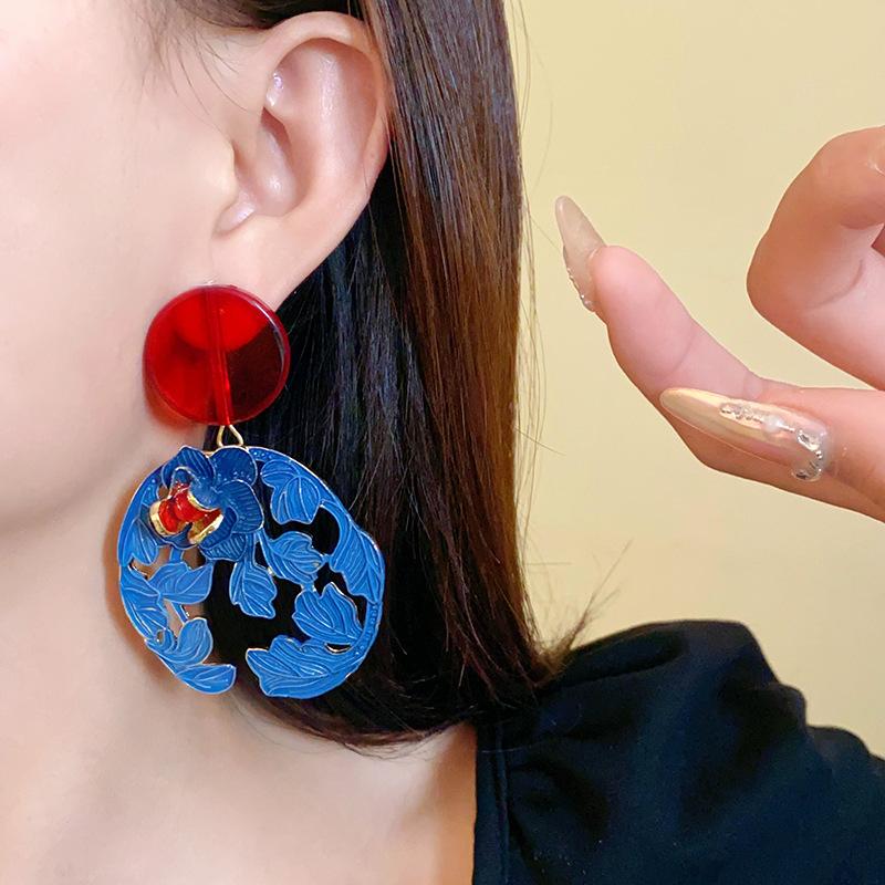 Silver Needle Resin Flower and Leaf Chinese Style Earrings, New Chinese Style Unique Design Ear Drops, Vintage Cheongsam New Style Jewelry for Women