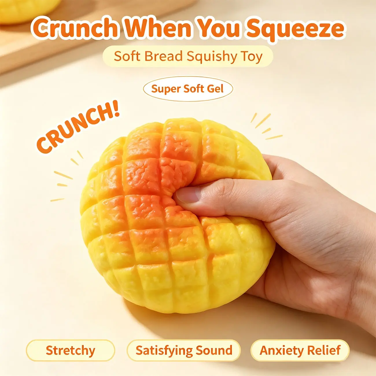 Pineapple Pudding Handmade Ball Soft Gel Block Squeeze Toy, Realistic Food Texture Stress Relief Toy for Kids and Adults, Squishy Fidgets