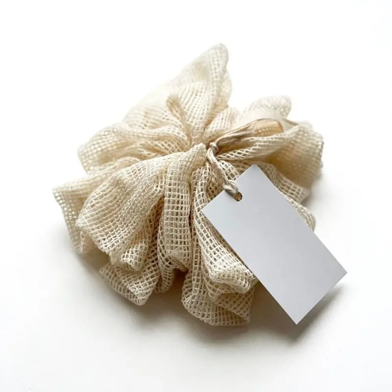 2PC Sustainable Organic Cotton Bath Pouf Set - Smooth, Fluffy, Hypoallergenic Exfoliating Hanging Shower Loofah for Eco Bath Routine