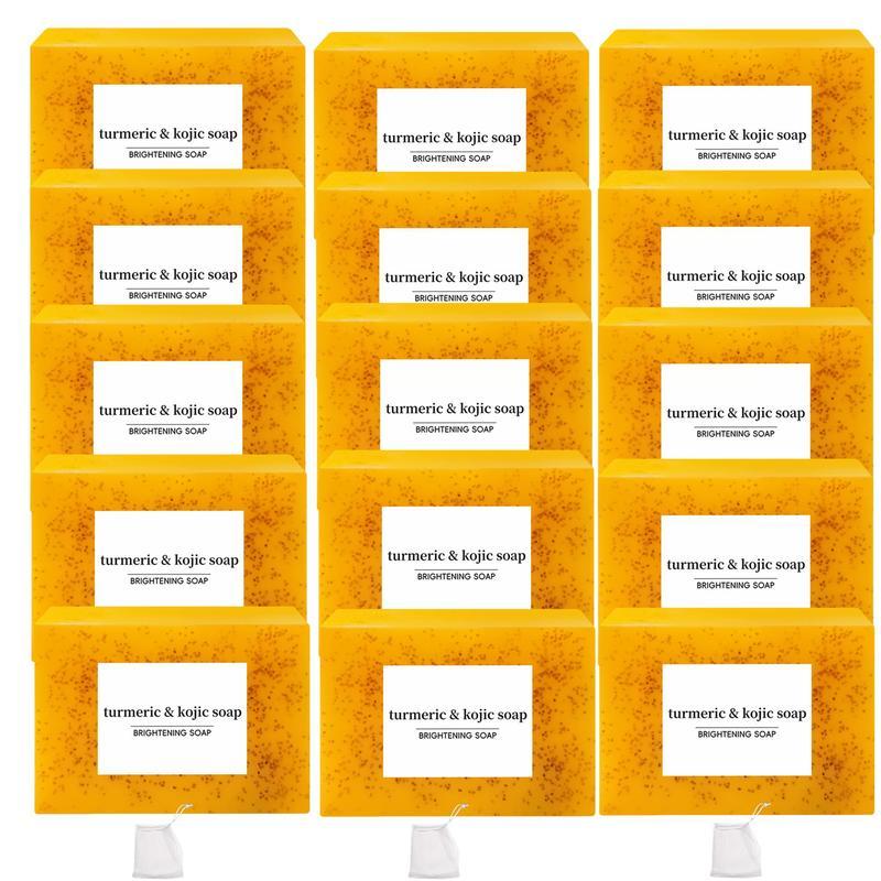 Lemon Turmeric Skincare Soap Gift Set, 15-Piece Brightening Face & Body Wash and Moisturizing Body Care Soap, Daily Skincare Kit