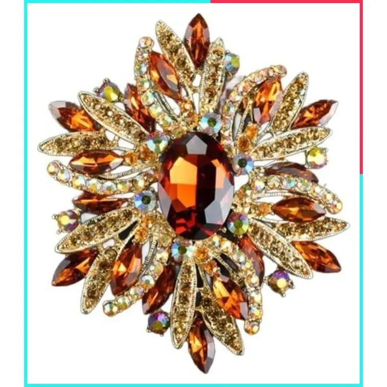 Elegant Rhinestone Crystal Flower Brooch Vintage Colorful Floral Pin for Wedding Party Clothing Accessory