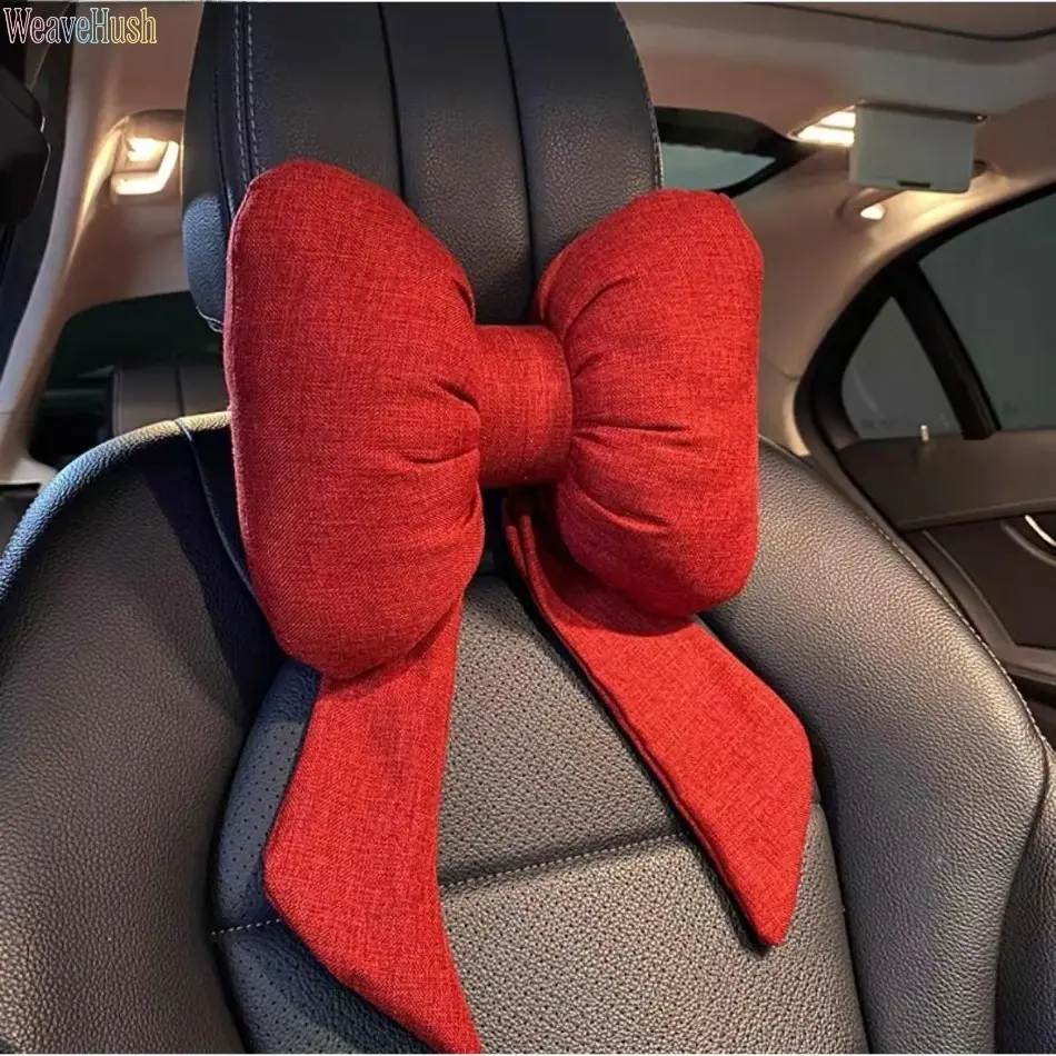 2026 Solid‑Color Bowknot Car Neck & Lumbar Pillow, Car‑Interior Essentials, Cozy Ergonomic Support Cushion, Easy‑Attach Car‑Seat Accessories for Long‑Driving and Vehicle Interior Decoration
