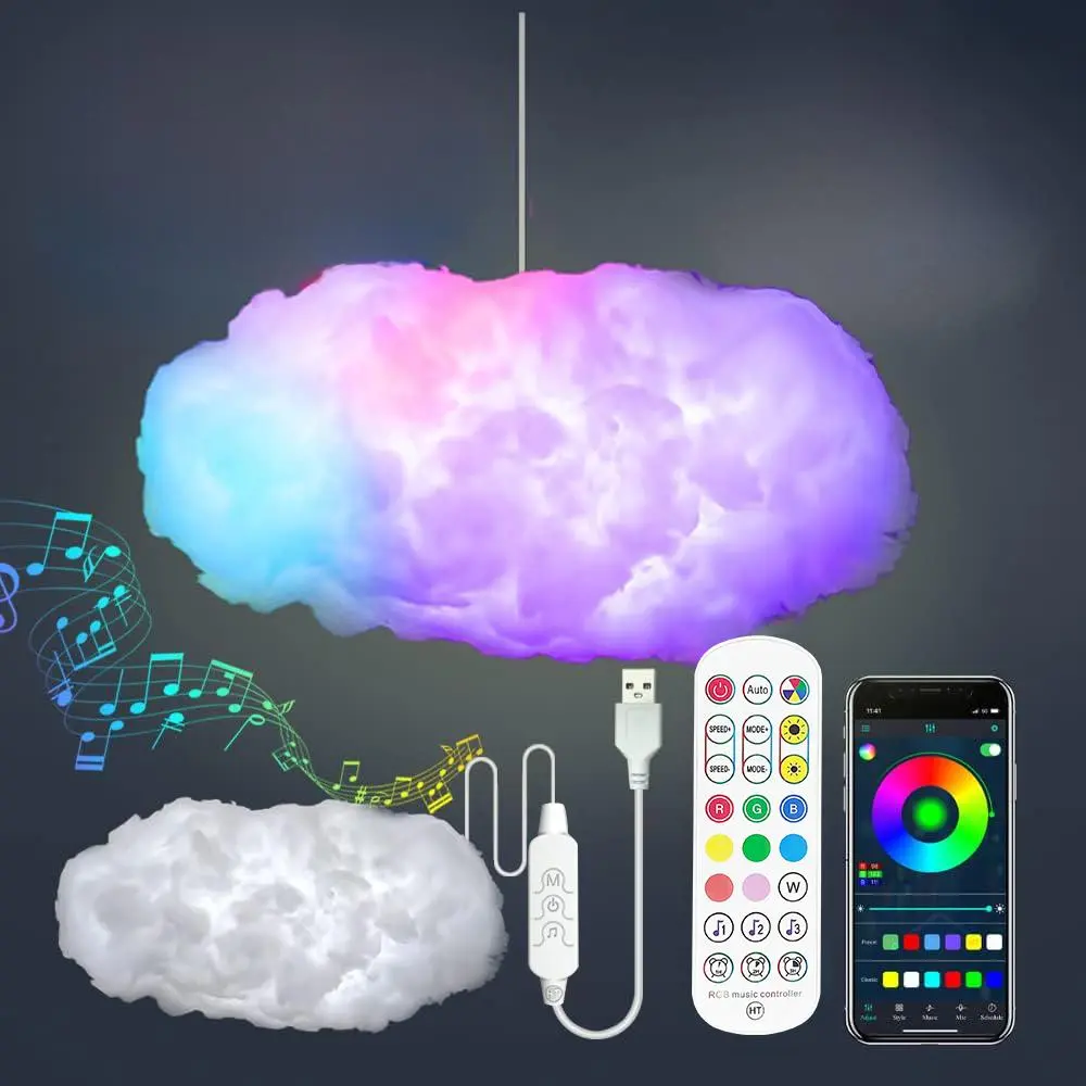 3D Cloud Shaped Night Light, USB Powered RGB Color Changing LED Light with Remote Control, Music Sync LED Lights for Home & Game Room Decor, Party Decor